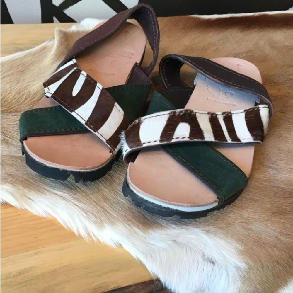 Brother Vellies Tyre Green Suede Cow Hair Recycled Tire‎ Soles Sandals -- 9